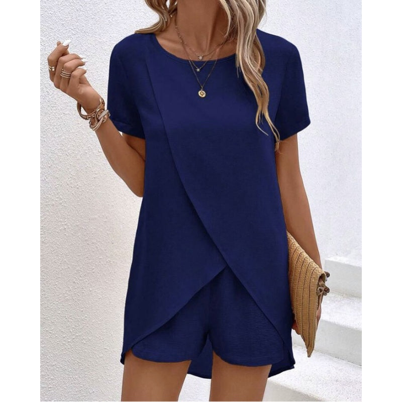 🔥Hot Sale 49% off🌟🧥 Women's Solid Color Irregular Top & Shorts Two Piece Set