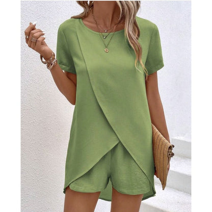 🔥Hot Sale 49% off🌟🧥 Women's Solid Color Irregular Top & Shorts Two Piece Set