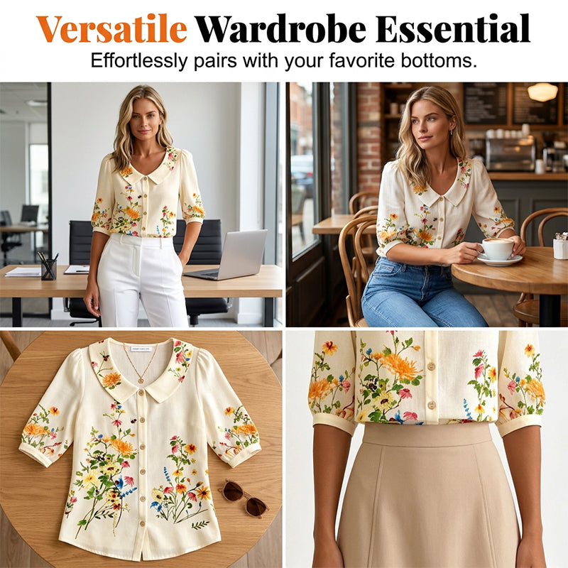 🔥Hot Sale 49% off🌟🌼 Women's Floral Print Peter Pan Collar Blouse