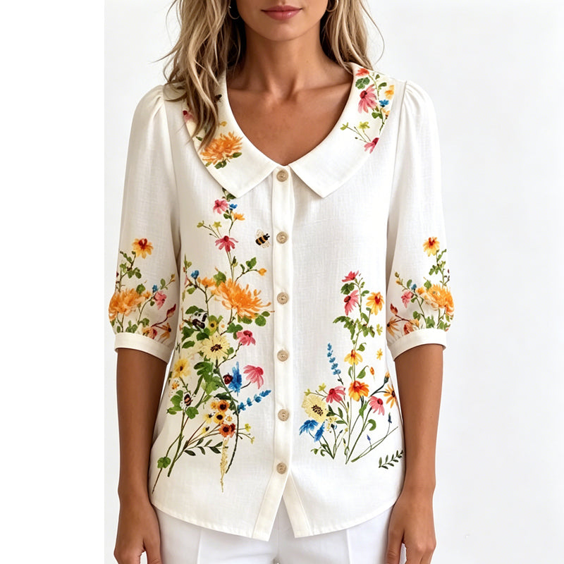 🔥Hot Sale 49% off🌟🌼 Women's Floral Print Peter Pan Collar Blouse