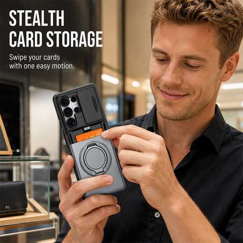 🔥 2-in-1 Multifunctional Shockproof Phone Case with Hidden Card Holder 💳 & Ring Stand! 🌟