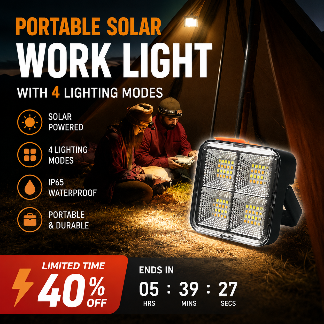 🔥Hot Sale 49% OFF🔥Portable Solar Work Light with 4 Lighting Modes