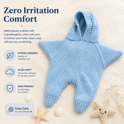 👶Baby starfish knitted bodysuit – cute hooded photo outfit